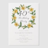 Elegante gele narcissen Bloemen 40e verjaardag Vellum Uitnodigingen (Voorkant)
