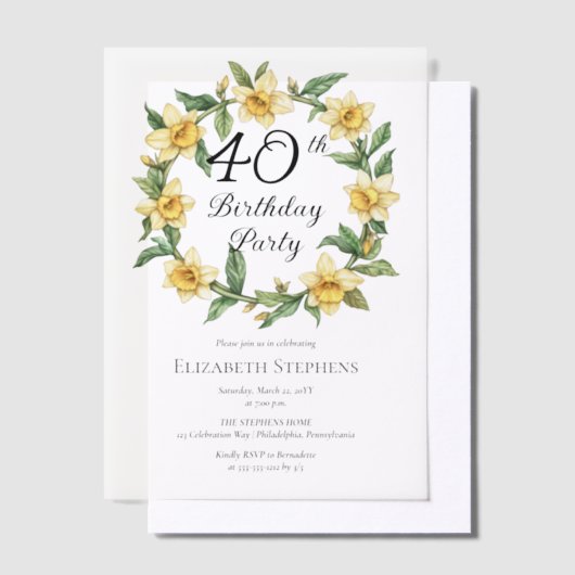 Elegante gele narcissen Bloemen 40e verjaardag Vellum Uitnodigingen (Offset)