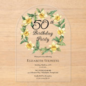 Elegante gele narcissen Bloemen 50ste verjaardag Acryl Uitnodigingen (Voorkant)