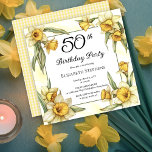 Elegante gele narcissen Bloemen 50ste verjaardag Kaart<br><div class="desc">Elegant geel narcissen bloemenontwerp "50th Birthday Party" -ontwerp met een bloemenvierkant lijst narcissen rond een wit en groen lijst op een verontrustende geel-witte achtergrond.</div>