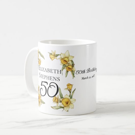 Elegante gele narcissen Bloemen 50ste verjaardag Koffiemok (Voorkant links)