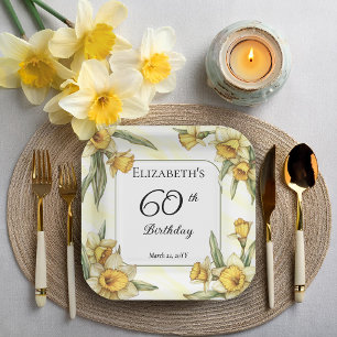 Elegante Gele Narcissen Bloemen 60e Verjaardag Papieren Bordje