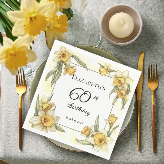 Elegante gele narcissen Bloemen 60e verjaardag Servet