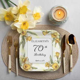 Elegante Gele Narcissen Bloemen 70e Verjaardag Papieren Bordje