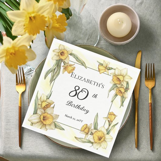 Elegante gele narcissen Bloemen 80ste verjaardag Servet