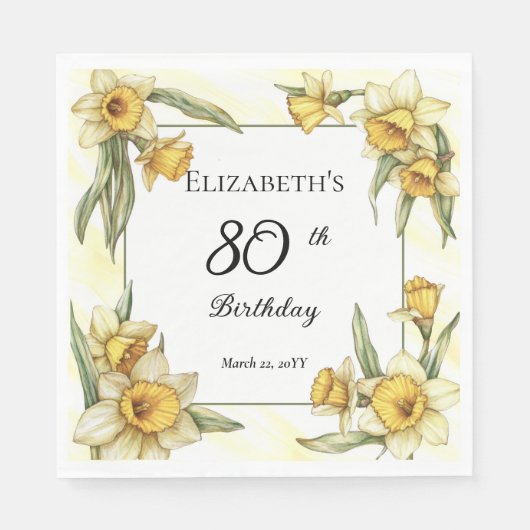 Elegante gele narcissen Bloemen 80ste verjaardag Servet (Voorkant)