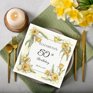 Elegante Gele Narcissen Bloemige 50e Verjaardag Servet