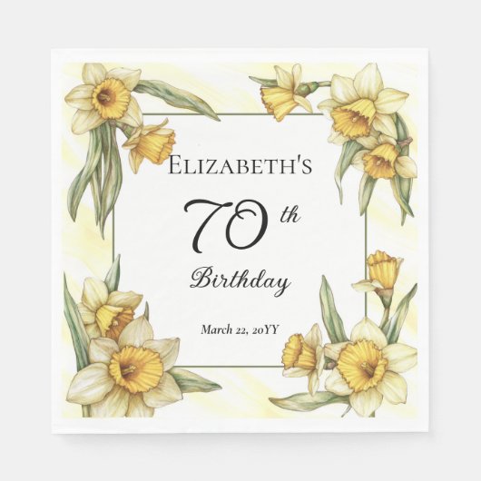 Elegante gele narcissen Floral 70e verjaardag Servet (Voorkant)