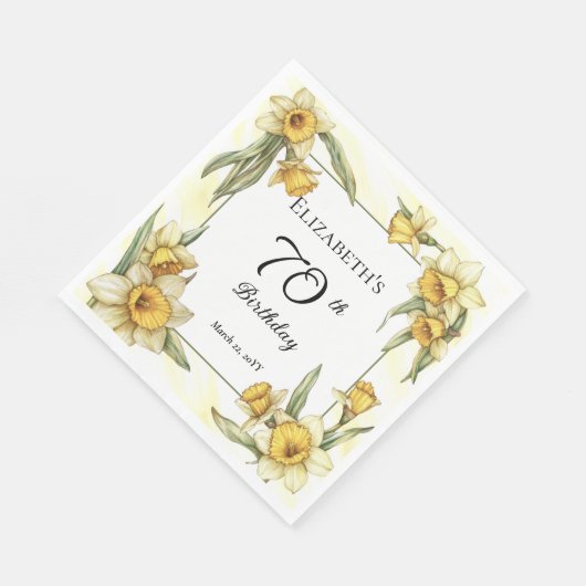 Elegante gele narcissen Floral 70e verjaardag Servet (Hoek)