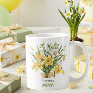 Elegante Gele Narcissen Maart Verjaardags Koffie Koffiemok