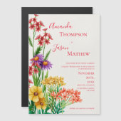 Elegante Gele Paarse Oranje Wilde Bloemen Bruiloft Magnetische Uitnodiging (Voorkant / Achterkant)