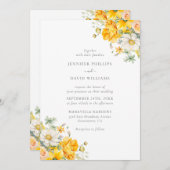 Elegante gele perzik bloemenbruiloft kaart (Voorkant / Achterkant)