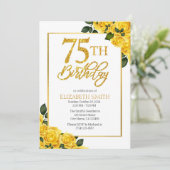 Elegante gele roos 75e verjaardag uitnodiging (Staand voorkant)