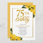 Elegante gele roos 75e verjaardag uitnodiging (Voorkant / Achterkant)