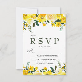 Elegante, gele roos bloemige trouw-RSVP kaart
