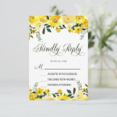 Elegante, gele roos bloemige trouw-RSVP kaart (Staand voorkant)