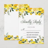Elegante, gele roos bloemige trouw-RSVP kaart (Voorkant / Achterkant)
