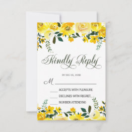 Elegante, gele roos bloemige trouw-RSVP kaart