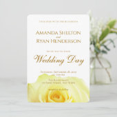 Elegante Gele Roos Script Bloemen Bruiloft Kaart (Staand voorkant)