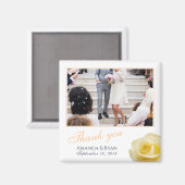 Elegante Gele Rose Bloemen Foto Dank u Bruiloft Magneet (Voorkant / Achterkant)