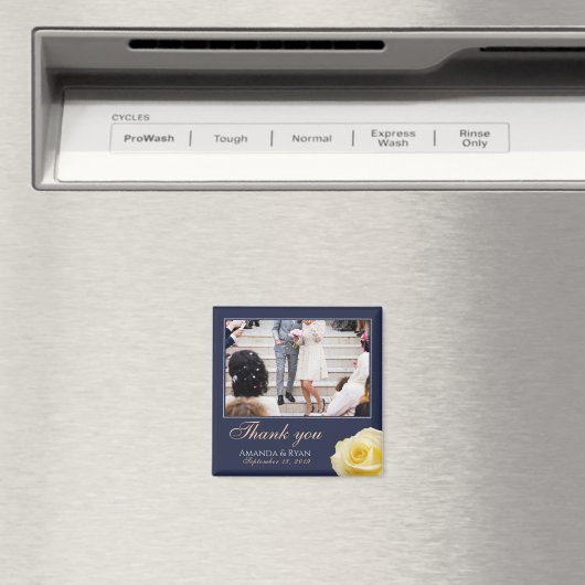 Elegante Gele Rose Bloemen Foto Dank u Bruiloft Magneet (Insitu (Vaatwasser))