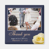 Elegante Gele Rose Bloemen Foto Dank u Bruiloft Magneet (Voorkant)