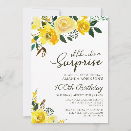 Elegante Gele Rose Bloemen Verrassing 100ste Verja Kaart (Voorkant)