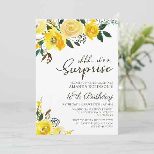 Elegante Gele Rose Bloemen Verrassing 18e Verjaard Kaart (Staand voorkant)
