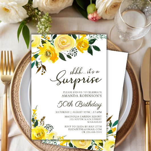 Elegante Gele Rose Bloemen Verrassing 50ste Verjaa Kaart