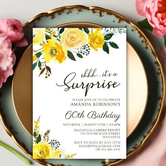 Elegante Gele Rose Bloemen Verrassing 60ste Verjaa Kaart