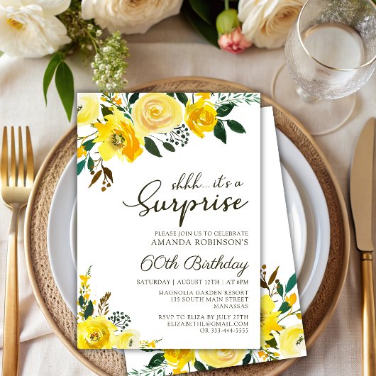 Elegante Gele Rose Bloemen Verrassing 60ste Verjaa Kaart