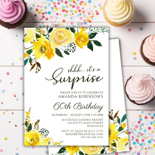 Elegante Gele Rose Bloemen Verrassing 60ste Verjaa Kaart