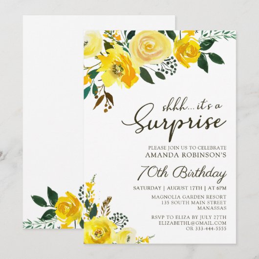 Elegante Gele Rose Bloemen Verrassing 70ste Verjaa Kaart (Voorkant / Achterkant)