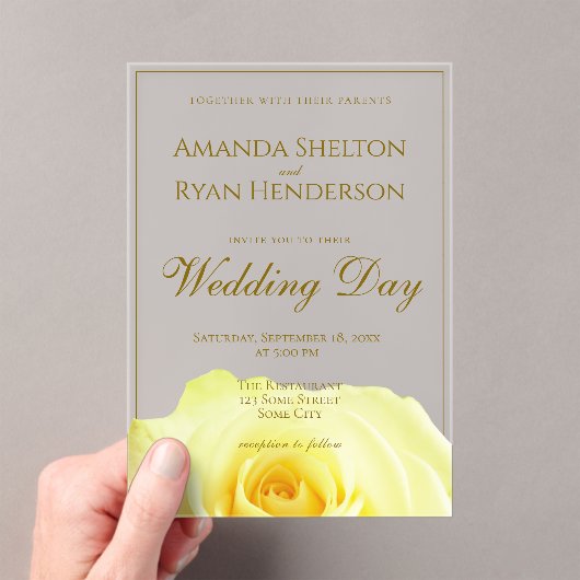 Elegante gele rozen Bloem Bloemen Huwelijk Acryl Uitnodigingen (Insitu (Draagbaar))
