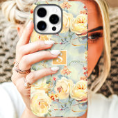 Elegante gele rozen monogram bloemen Case-Mate iPhone case
