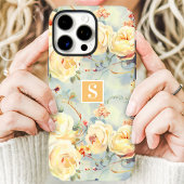 Elegante gele rozen monogram bloemen Case-Mate iPhone case