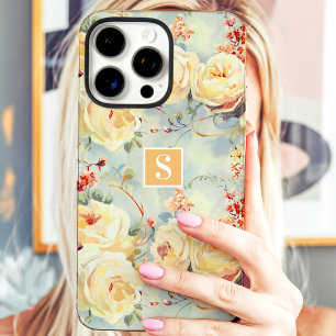 Elegante Gele Rozen Monogram Bloemstuk iPhone 16 Pro Max Hoesje