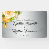 Elegante gele rozen op zilveren bruiloft spandoek (Horizontaal)