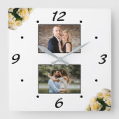 Elegante gele rozen paar 2 foto collage vierkante klok (Voorkant)
