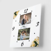 Elegante gele rozen paar 2 foto collage vierkante klok (Hoek)