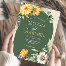 Elegante gele salie bloemen bruiloft uitnodiging