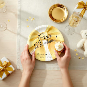 Elegante Gele Strik 'Ciao Bambina!' Baby Shower Papieren Bordje