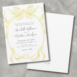 Elegante Gele Strik Lintjes Whimsical Huwelijk Kaart
