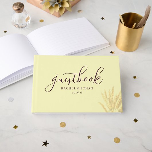 Elegante Gele Tarwehalmen Gastenboek (Voorkant open)