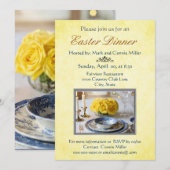 Elegante gele uitnodiging met rozen voor Pasen (Voorkant / Achterkant)