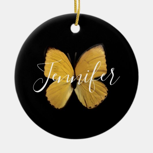 Elegante Gele Vlinder Script Persoonlijk Keramisch Ornament (Voorkant)