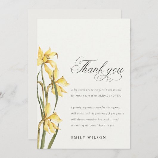 Elegante gele waterverf narcis bruidsdouche bedankkaart (Voorkant / Achterkant)