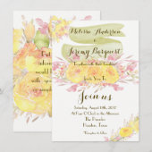 Elegante Gele Waterverf Roos Huwelijksuitnodiginge Kaart (Voorkant / Achterkant)