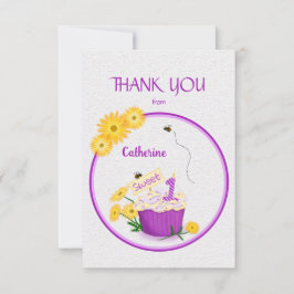 Elegante Gele Wilde Bloem 1e Verjaardag Cupcake Bedankkaart