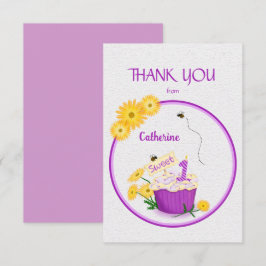 Elegante Gele Wilde Bloem 1e Verjaardag Cupcake Bedankkaart